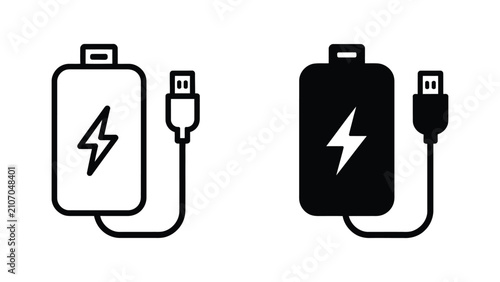 Power Bank Icon, for portable charger, battery pack, mobile charging, energy storage, line style logo and editable vector graphics