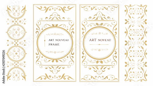 Foto Art Nouveau Frames Collection Golden Ornate Vector Illustrations On A White Back