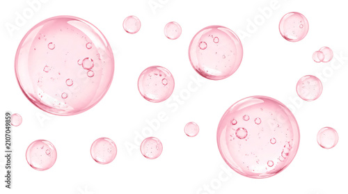 Pink serum bubbles floating isolated on transparent background