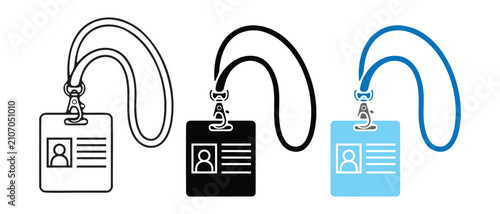 Three different style badge holders with lanyards for identification purposes