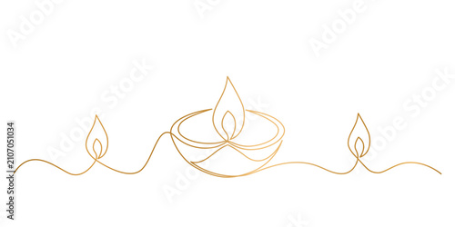 Canvastavla Continuous line art of a traditional diya oil lamp for the Diwali celebration, vector illustration