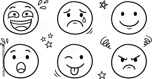 Foto Emoji expression vector line art icon set featuring happy laughing crying sad sm