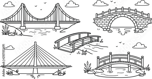 фотографія Different types of bridges vector illustration collection including modern suspe
