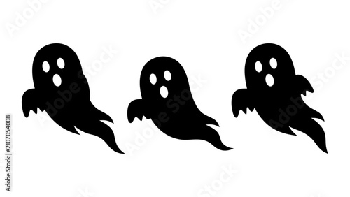 Photos Set of three floating ghost silhouettes with halloween silhouette floating