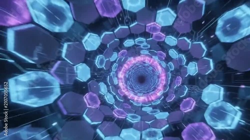 Hexagon Neon Grid Tunnel Sci-Fi Data Wormhole Loop