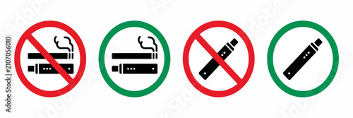 No smoking and vape area permitted warning sign icon set isolated on white background vector illustration