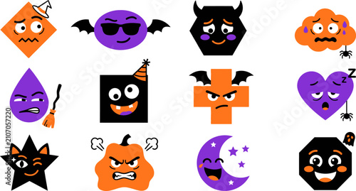 Spooky halloween character set cute geometric shapes for festive designs