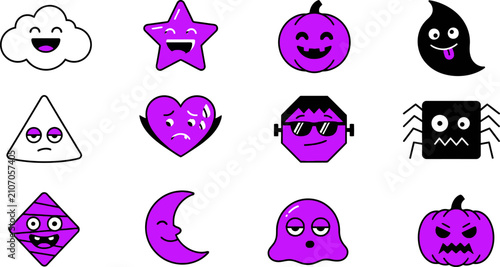 Cute halloween icons set spooky playful designs for festive celebrations