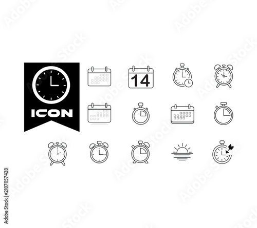 Time Management Calendar Clock Stopwatch Alarm Schedule Line Icon Collection Vector Set