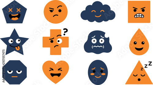 Colorful halloween emoticons fun shapes with spooky playful expressions