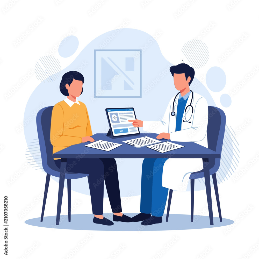 Fototapeta premium Medical Consultation Doctor And Patient Meeting Discussing Health Records