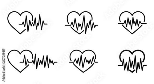 Heartbeat Line Icons With Monitor Display White Background