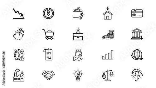 Foto Collection of financial and economic icons representing various business and inv