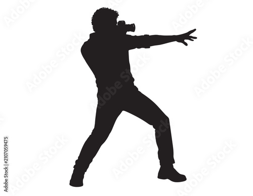 Fotografía Silhouette of a photographer with camera against a white background