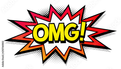Foto Isolated vibrant comic book pop art explosion speech bubble with OMG text and re
