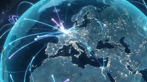 Planet Earth Global Network Connections Sci-Fi Digital World Map Loop
