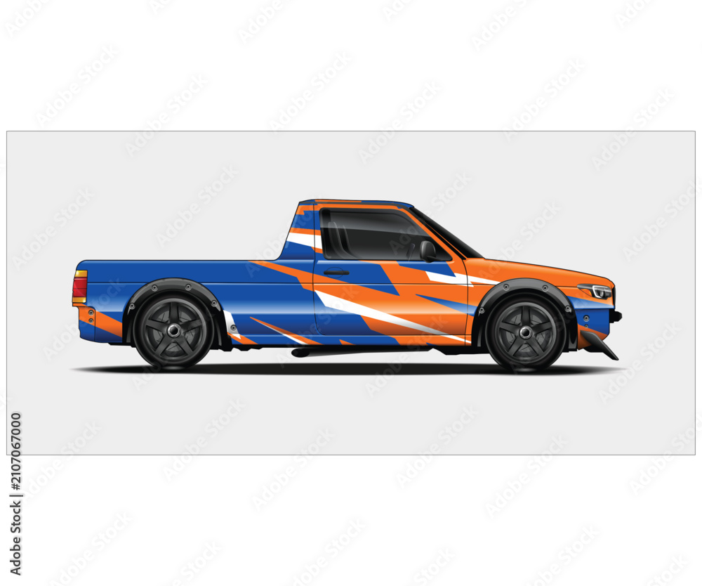 Fototapeta premium Bold and Dynamic Vehicle Wrap Design for Sports Truck
