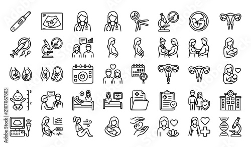Cuadro en lienzo Women's Reproductive Health Outline Icons Collection for Pregnancy Fertility and
