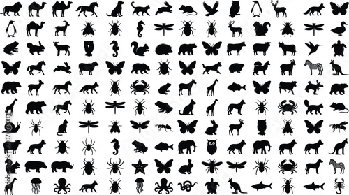 Obraz na plátně Mega collection of wild and domestic animals insects birds and sea creatures bla