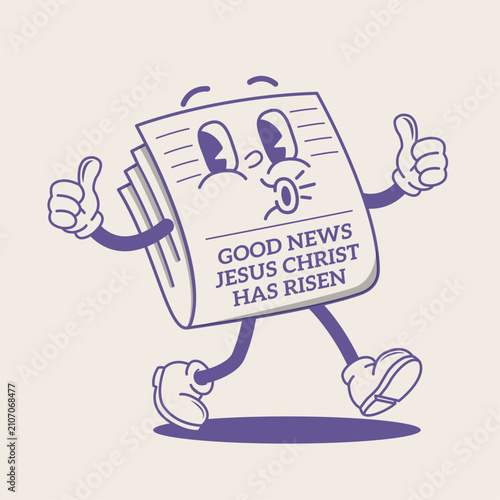 Cartoon Newspaper Character with “Good News Jesus Christ Has Risen” Headline