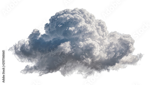 Картината върху платно Isolated voluminous cumulus thundercloud with dark blue-grey shadows and bright