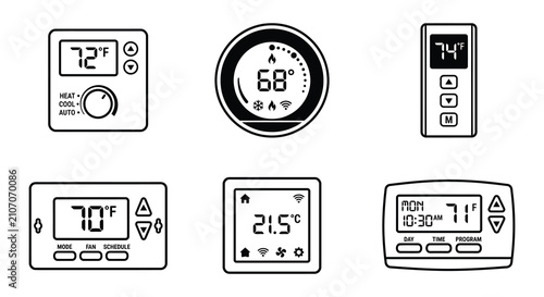 Thermostat Displays Flat Vector Illustration On White Background