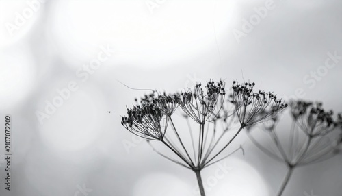 Delicate Dried Dill Seed Head Macro Black and White