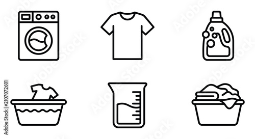 Laundry Icons Set Black Line Art On White Background