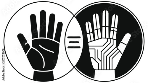 Photos Human Rights vs AI Ethics Concept Vector Illustration with Human and Robotic Han