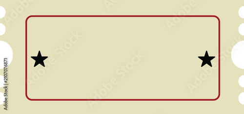 Cream colored ticket with red border and black stars