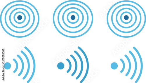 Fotografie Wireless signal icon vector set featuring blue wifi waves radar sonar hotspot co