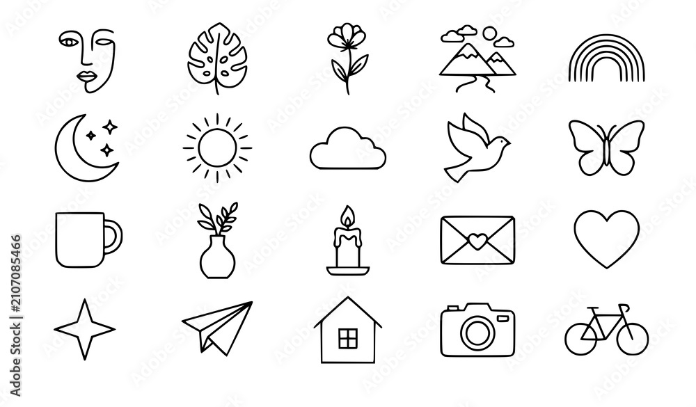 Fototapeta premium Modern Minimalist Line Art Vector Illustration Set with Clean Outline Design and Contemporary Monoline Elements