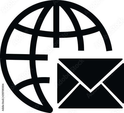 Global Email Icon World Communication Message Silhouette Vector