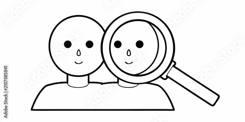 User Profile With Magnifying Glass Black And White Line Drawing