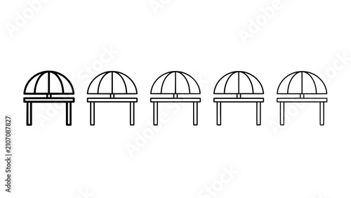 Bild auf Leinwand A row of five identical minimalist chairs with rounded backrests isolated on a w