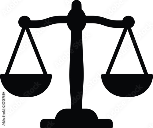 Justice Balance Scale Icon Black Silhouette Law and Legal Vector