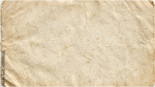 Vintage aged paper texture with weathered creases and stains, antique parchment background for scrapbooking and historical design, rustic beige paper sheet with worn edges and grainy surface
