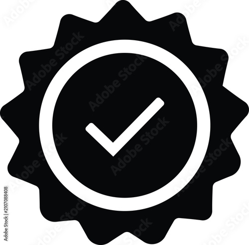 Approved Badge Checkmark Icon Quality Guarantee Certification Silhouette Vector