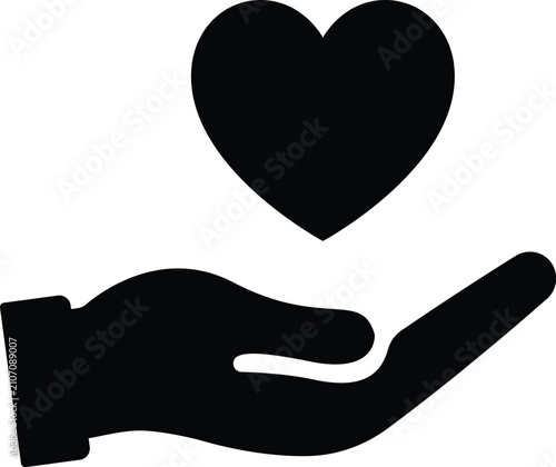 Heart Care Support Icon Love Help Protection Silhouette Vector