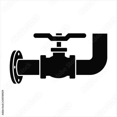 Pipe Valve Solid Icon - Plumbing Shut-off Valve with Handle, Industrial Pipeline Control and Water Flow Regulation Glyph Vector Illustration