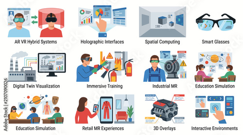 AR VR Integration Icon Set For Education And Industrial Training
