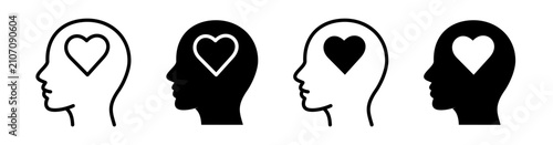 Foto Mental health and emotional wellbeing icon set with heart in outline and solid styles