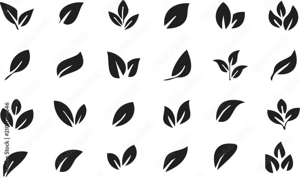Fototapeta premium Black Leaf Silhouettes On White Background Vector Illustration Collection