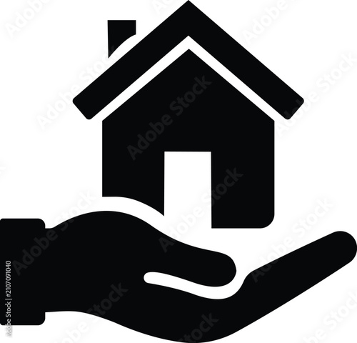 Home Care Icon House Protection Support Hand Silhouette Vector