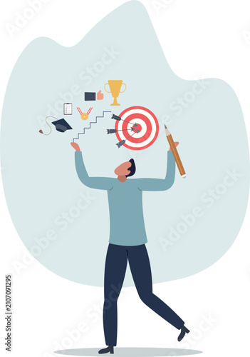 Bild auf Leinwand Effectiveness and efficiency to measure success rate, effort or cost to reach goal or target, practice until succeed concept