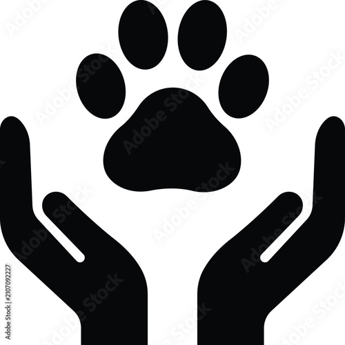 Pet Care Protection Icon Hands Paw Animal Safety Silhouette Vector