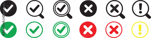 Set of check mark and cross symbol icons for web interface Vector, illustration