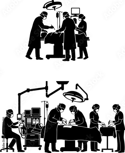 Fotografie Surgical team in operating room silhouette.