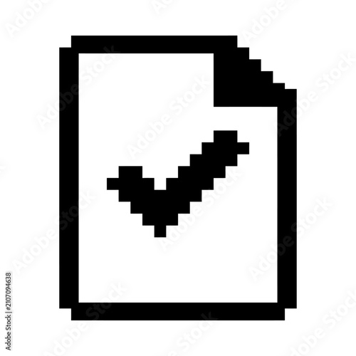 Pixelated Document with Checkmark Icon - Approval, Success, Task Completed