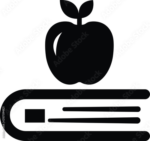 Apple on Book Icon Education Knowledge School Silhouette Vector